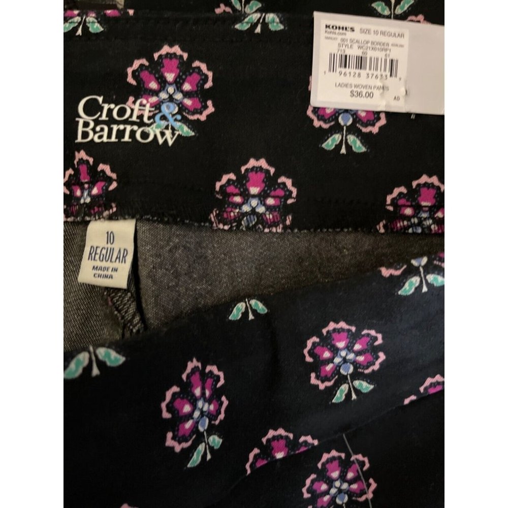 Croft Barrow Capri Pants Stretch Black Purple NWT Women Size Ten 10 Straight Leg - Picture 9 of 9